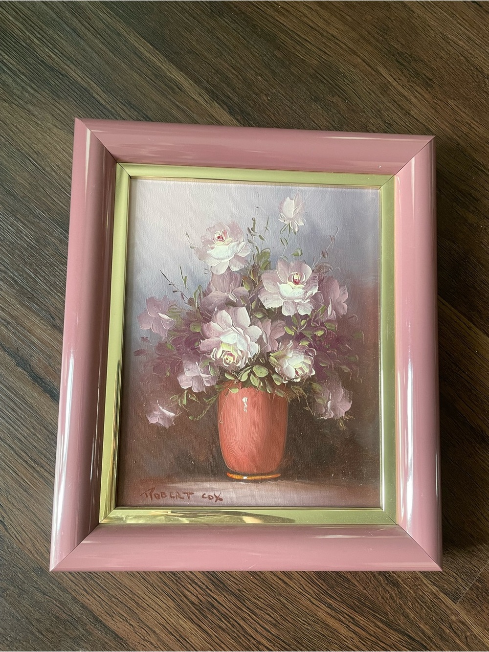 Vintage Signed Robert Cox Floral Painting Pink Tones Framed Certified Authentic